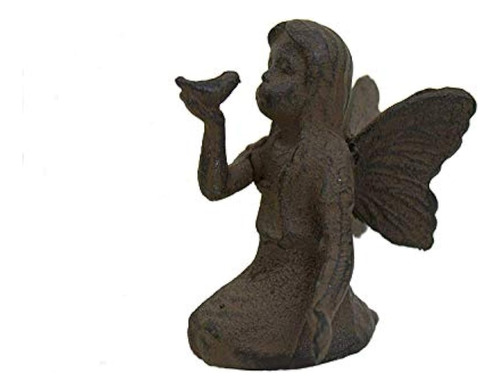 Pequeño Hierro Fundido Juguetón Fairy Garden Statue Angel Pi