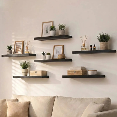 Estante flotante Mornwell negro 30x15 cm madera 10 kg c\u002F6 repisas instalación fácil | MercadoLibre