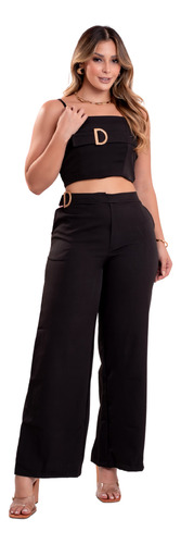 Calça Pantalona + Cropped Conjunto Feminino Cores