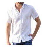 Camisas Slim Fit Cuello Mao Manga Corta Hombre Vestir Casual