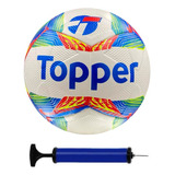 Bola Futebol Society Topper Slick + Bomba De Ar Cor Azul/vermelho