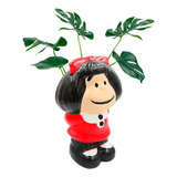 Maceta Cerámica Mafalda Pintada A Mano Esmaltada Decorativa 