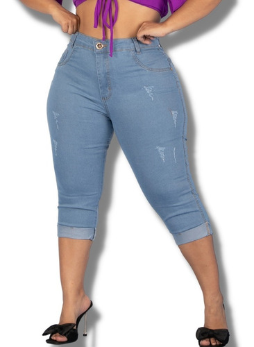 Calça Jeans Feminina Plus Cintura Alta Lycra Estica Premium