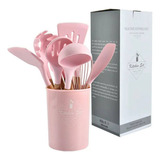 Set 12 Utensilios De Cocina Silicona Resistente Calor Rosa