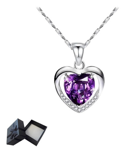  Collar Corazón Morado Plata 925 Dije Regalo Amor Mujer Mama