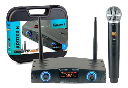 Microfone Sem Fio De Mão Uhf Karsect Krd200 Recarregável