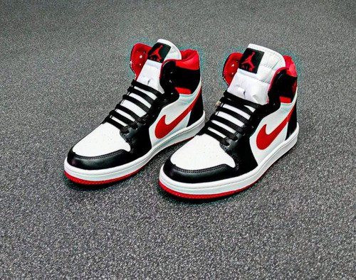 Tenis Retro 1 Blanco Negro Rojo