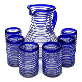 Set Jarra Pera 6 Vasos Agua Espiral Color - Vidrio Soplado