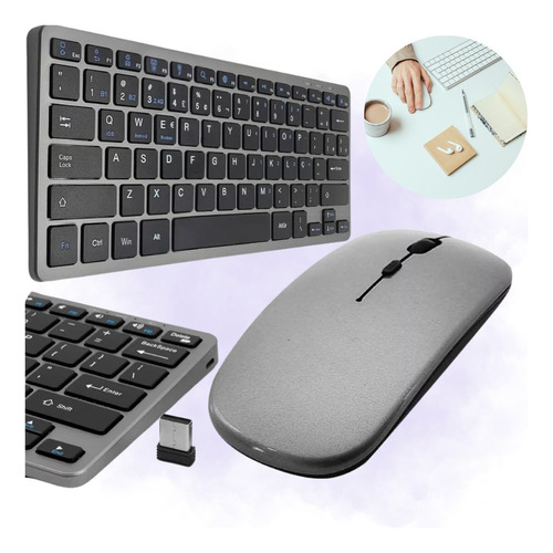 Teclado E Mouse Kit Sem Fio Recarregável Bluetooth Preto Usb