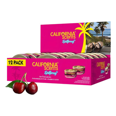 California Scents - Aromatizante en Lata Spillproof Coronado Cherry para Auto y Camioneta - Fragancia Cereza - Hasta 60 Días de Duración - Pack 12 Piezas | Meses sin interés