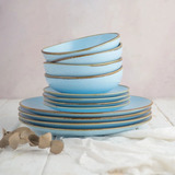Set De Vajilla 12 Piezas Porcelana Premium Blue Matte Volf