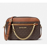 Bolsa Michael Kors Crossbody - Transversal Jet Set Média Marrom Com Logo Mk