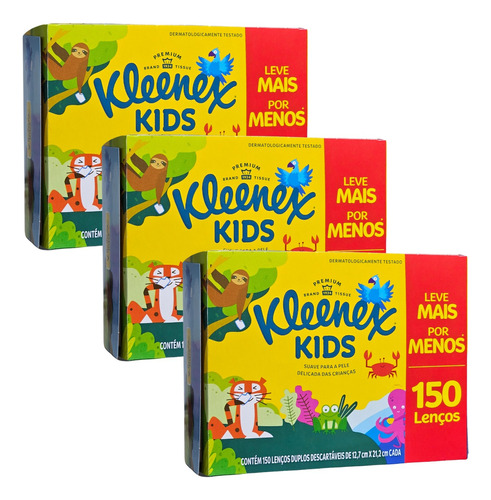 Kit 3 Caixas De Lenço De Papel Kleenex Kids C/ 150 Lenços
