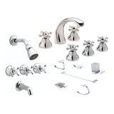 Combo Griferia Lavatorio Bidet Ducha Accesorios Cromo Y