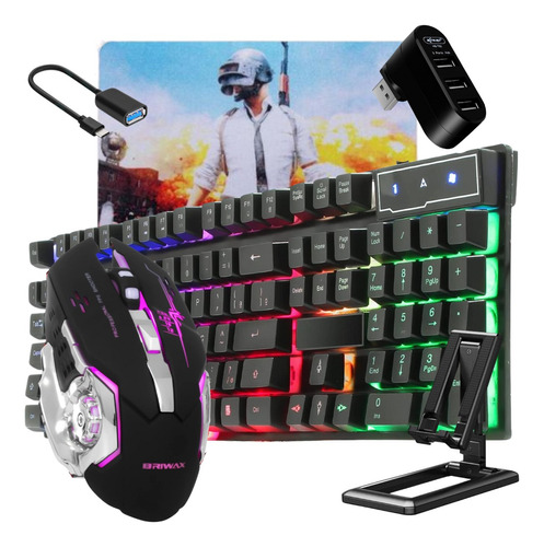 Kit Gamer Mobilador Teclado Mouse 7 P/ Celular Botões C/ Led