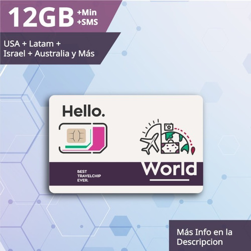 Chip 12gb Europa, Israel, Usa Y Más. 70 Destinos. Sim