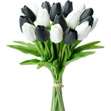 20 Flores Tulipanes Artificiales Mandys - Blanco/negro
