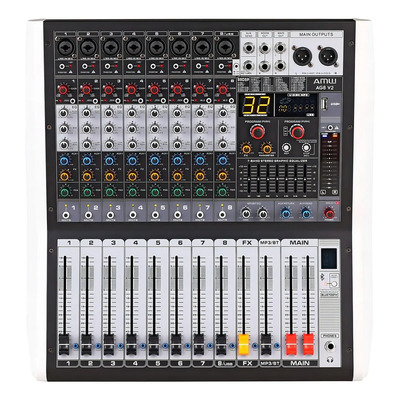 Mesa De Som Analógica Amw Ag8 V2 8 Canais Bluetooth Usb 99 Efeitos Dsp