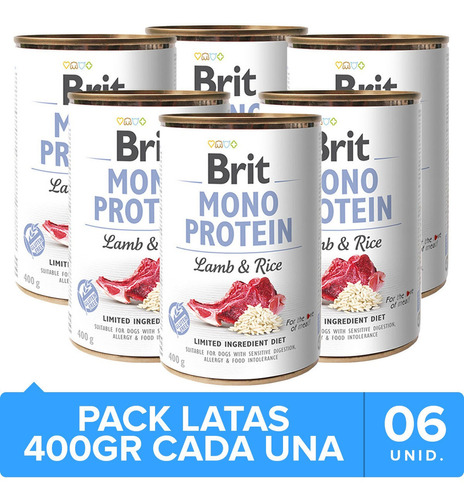 Alimento Perro Brit Care Mono Protein Cordero Arroz 6 Un.
