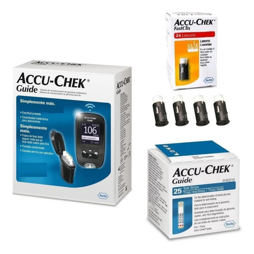 Kit Completo Accu Chek Guide Glucómetro + Tiras + Lancetas