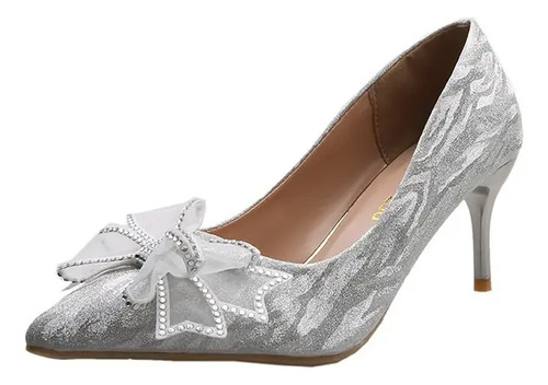 Zapatos De Tacón Alto Con Lazo Mujer, Boda Punta Estrecha