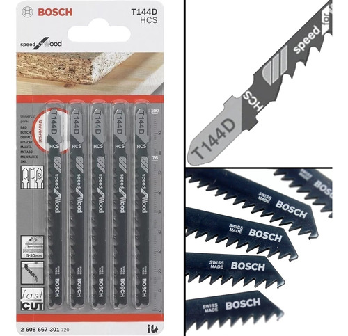 Set Hojas Sierra Caladora Bosch Madera T144d 5u 5 - 50 Mm