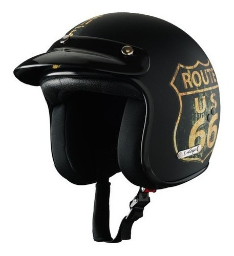 Casco Vertigo Vintage Ruta 66 Negro Mate Bagattini