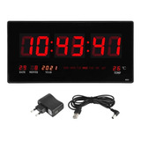 Reloj Digital Pared Luz Led Hora Fecha Temperatura 47x23cm.