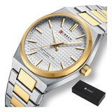 Reloj Casual De Cuarzo Inoxidable Luminoso Curren Color Del Fondo Silver Gold White