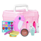 Maleta Kit Maquiagem Infantil Sombras Batom Blush Brilho E +