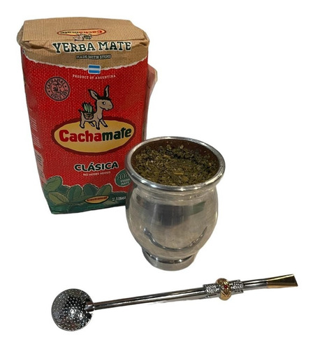 Kit Yerba Mate 500gr + Mate Argentino De Madera + Bombilla 