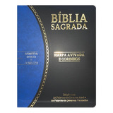 Bíblia Sagrada Slim Grande | Rc | Letra Grande | Harpa Avivada E Corinhos | Preto E Azul