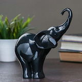 Figura De Elefante Negro Con Tronco Hacia Arriba - Estatua D