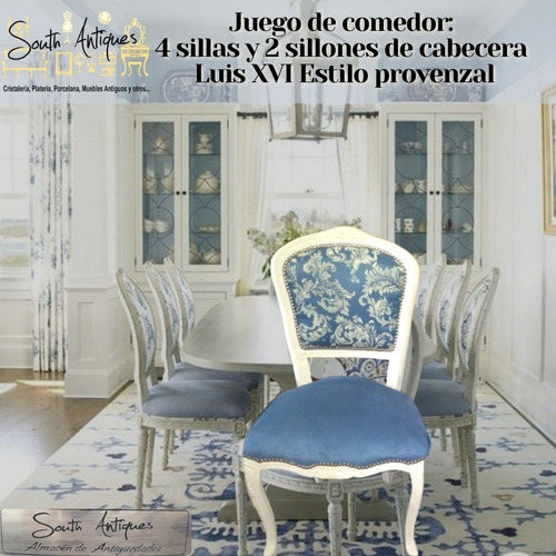 Juego Sillas Comedor Estilo Provenzal Luis Xvi Blanco-azul