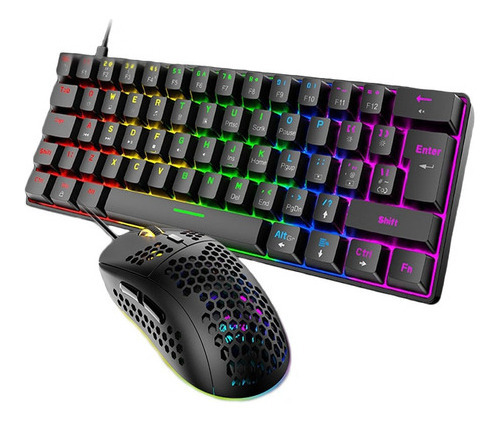 Kit Teclado Mecânico + Mouse Gamer 6400 Dpi 6 Botões Com Switch Bluecom Led Rgb Usb Luuk Young T60 Cor Preto