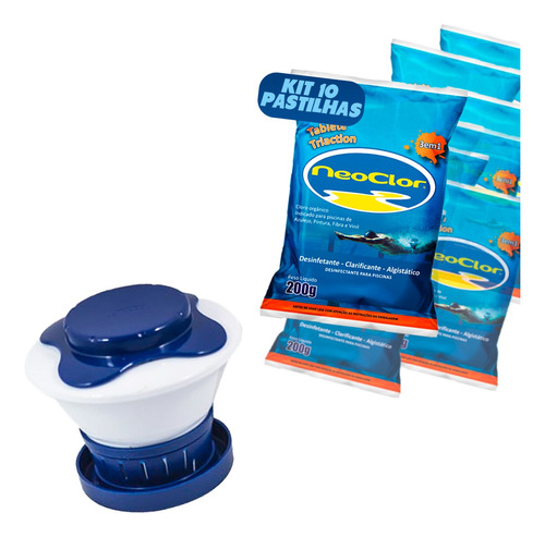 Kit Clorador Com 10 Tablete Pastilha Cloro Multiação Piscina