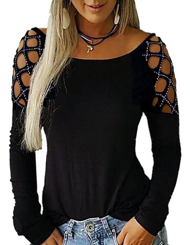 Blusa Casual De Cuello Manga Larga Redondo Sexy Moda Mujer