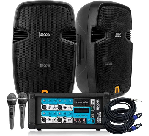 Combo Consola Pot. 4 Canales Bluetooth+2bafles+2mic+cables