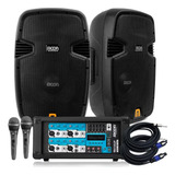 Combo Consola Pot. 4 Canales Bluetooth+2bafles+2mic+cables