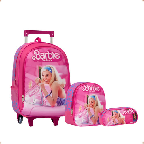 Kit Mochila Escolar Estojo Lancheira Infantil Grande Rodinha