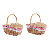 2 Sets Country Style Wicker Picnic Basket 2024