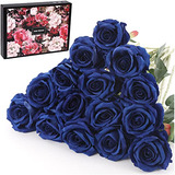 15 Pimpollos De Rosas Flores Artificiales Realista Azul Roya