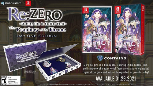 Jogo Re Zero Prophecy Nintendo Switch Ed. Limitada 4 Broches