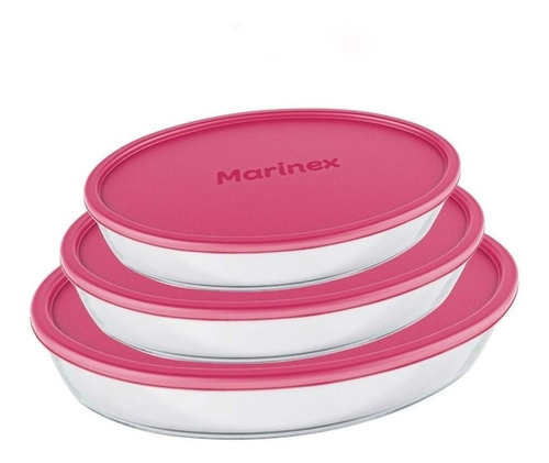 Conjunto De Assadeiras  Ovais Rosa 3 Peças Tampa Marinex