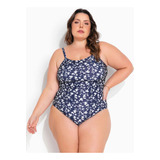 Maiô Plus Size Floral Bicolor Com Alças