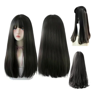 Peluca Negra Para Mujer, Pelo Largo, 60 Cm