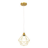 Pendente Aramado Diamante Cabo Cristal 1,5 Mt Dourado Lustre