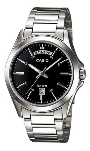 Reloj Casio Mtp-1370-1a Hombre Plata Fechador Relojesymas Color De La Correa Plateado Color Del Bisel Negro Color Del Fondo Negro
