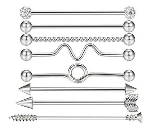 2-10pack 8pcs Industrial Piercing Ball Barbell Ear Bar