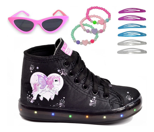 Tênis Feminino Led Infantil Botinha Óculos Pulseira Tic Tac